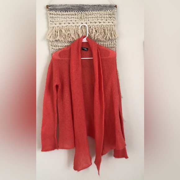 Wooden Ships Set 2 Piece Wrap Cardigan Mohair Wool With Scarf Coral Size M/L - Picture 2 of 8